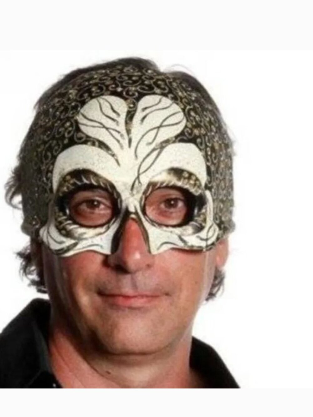 Masquerade Mask Halloween Mardi Gras White & Copper Half Cat Eye Ceramic Party